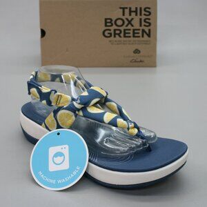 Clarks Ladies 11 W Wide Aria Nicole Blue Interest Lemon Slice Shoes Flats Thongs